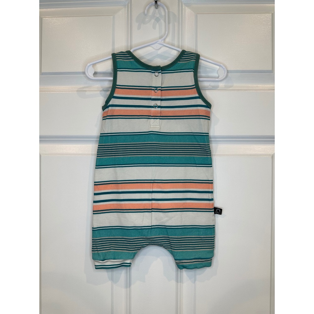 Rags Kids 12-18 Months Striped Sleeveless Romper Jumpsuit Coral Teal White